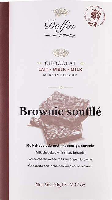 Dolfin Vollmilchschokolade mit Crispy Brownie 70g.