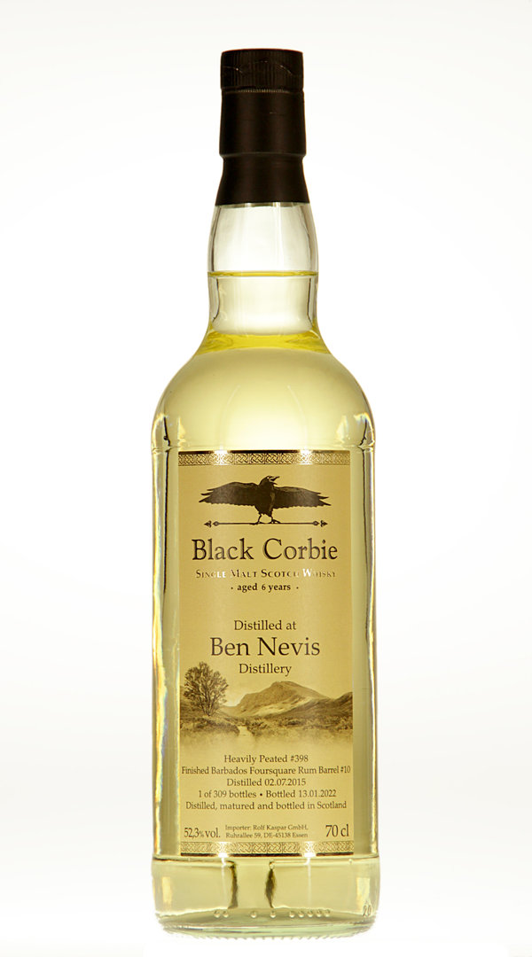 Black Corbie - Ben Nevis 6y - Barbados Rum Barrel Finish 52,3% heavily peated