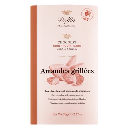 Dolfin Zartbitterschokolade mit gerösteten Mandeln - 70g.