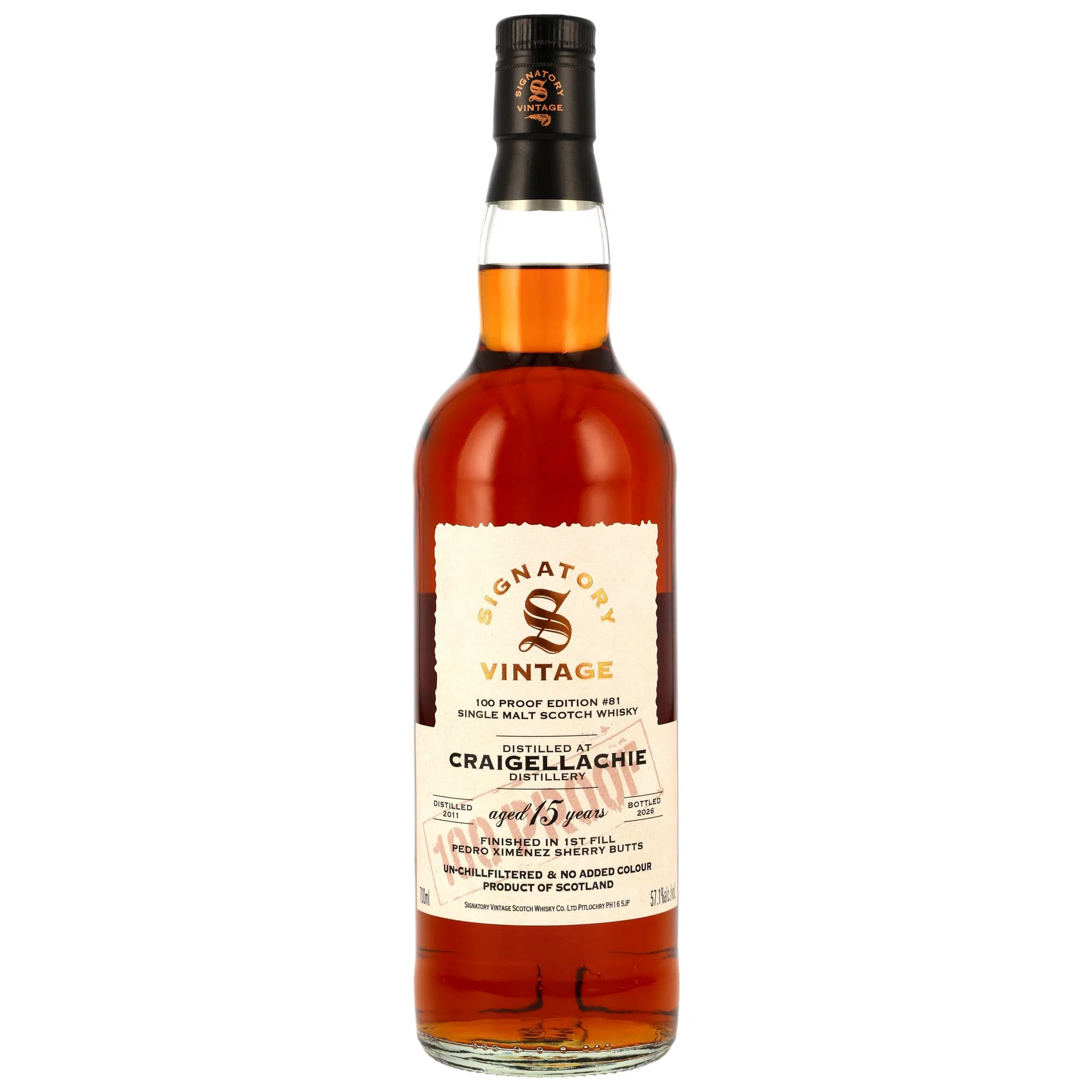 Craigellachie 2011/2026 - 15 y.o. - 1st Fill PX Sherry Butts Finish- Signatory 100 PROOF Edition #81