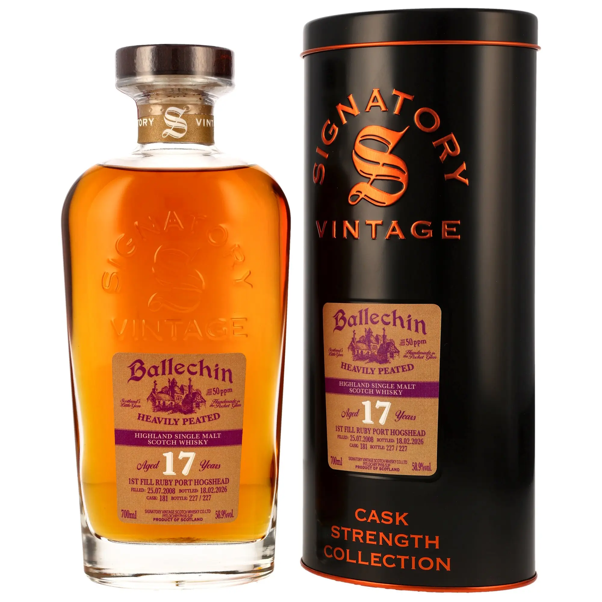 Edradour - Ballechin  Signatory Cask Strength Ruby Port Hogshead 17 Jahre 2008/2026
